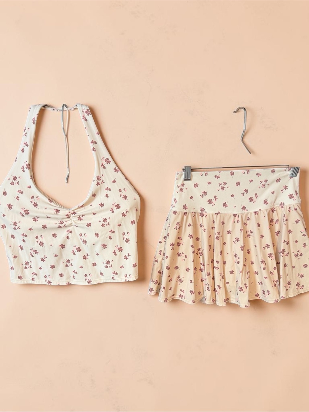 JoyLab Cream Floral Halter Crop Top & Ruffle Mini Skirt Set - Picture 2 of 4
